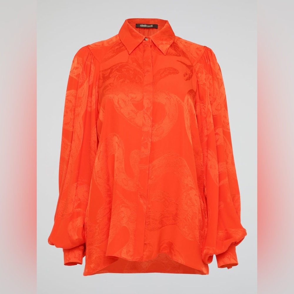 ROBERTO CAVALLI ORANGE SNAKE PRINT Silk Button Down BLOUSE 38 (US 6)